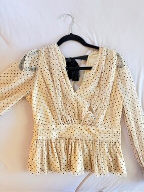 Loft Polka Dot Dress with a Black Ribbon Tie in the Back.